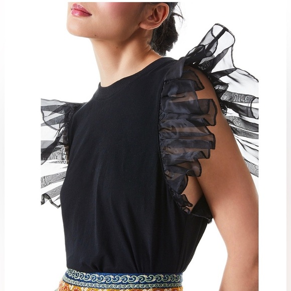 ALICE + OLIVIA GARNER BOXY ORGANZA SLEEVE TEE - Picture 4 of 12